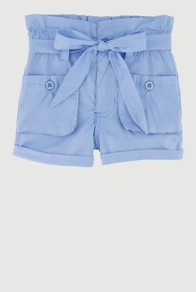 Toddler Girls Trendy Cargo Shorts with Tie Waist Belt,