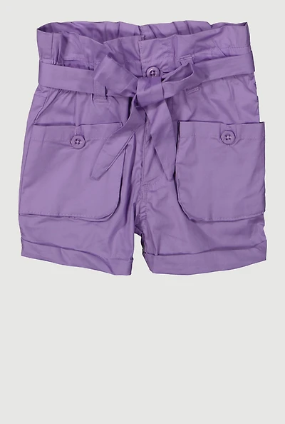 Toddler Girls Trendy Cargo Shorts with Tie Waist Belt, Purple, Size 3T