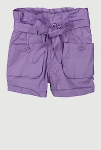 Toddler Girls Trendy Cargo Shorts with Tie Waist Belt, Purple, Size 3T