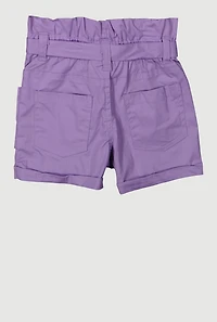 Toddler Girls Trendy Cargo Shorts with Tie Waist Belt, Purple, Size 3T