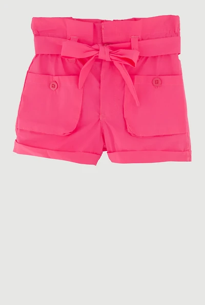 Toddler Girls Trendy Cargo Shorts with Tie Waist Belt, Pink, Size 2T