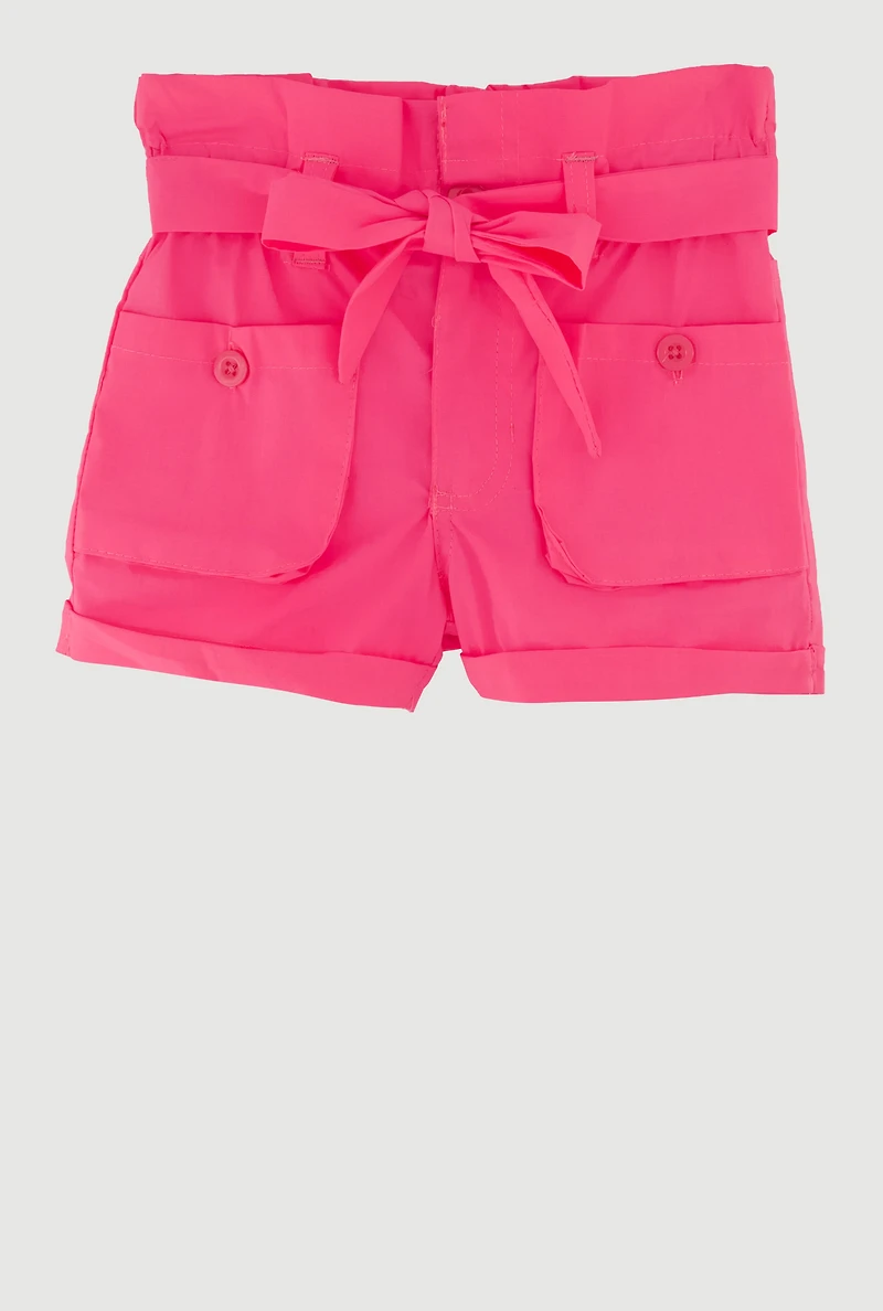 Toddler Girls Trendy Cargo Shorts with Tie Waist Belt