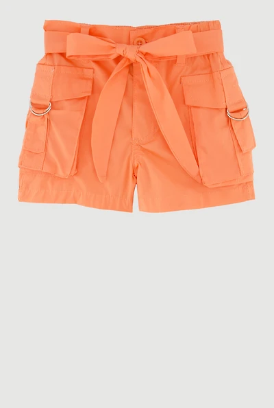 Toddler Girls Stylish Cargo Shorts with Tie Waist Belt,