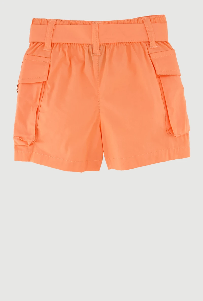 Toddler Girls Stylish Cargo Shorts with Tie Waist Belt, Orange, Size 4T