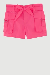 Toddler Girls Stylish Cargo Shorts with Tie Waist Belt, Pink, Size 2T