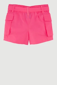 Toddler Girls Stylish Cargo Shorts with Tie Waist Belt, Pink, Size 2T