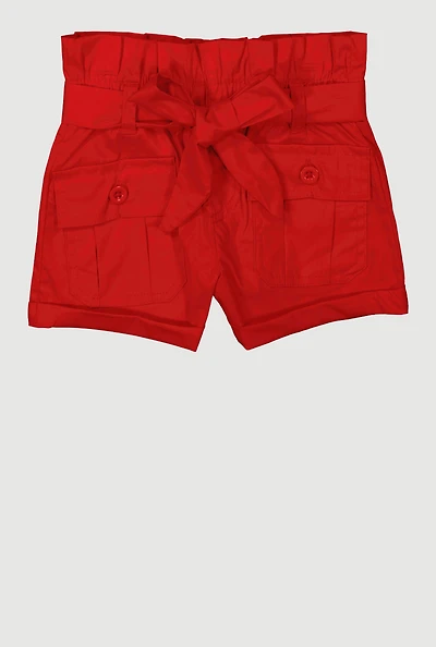 Toddler Girls Trendy Paper Bag Waist Cargo Shorts with Tie Belt,