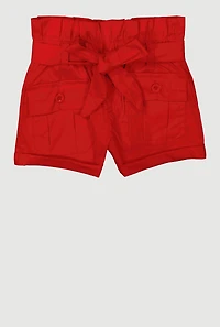 Toddler Girls Trendy Paper Bag Waist Cargo Shorts with Tie Belt,