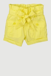Toddler Girls Trendy Paper Bag Waist Cargo Shorts with Tie Belt, Yellow,
