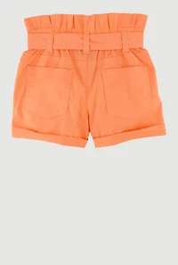 Toddler Girls Trendy Paper Bag Waist Cargo Shorts with Tie Belt, Orange,