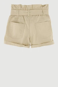 Toddler Girls Trendy Paper Bag Waist Cargo Shorts with Tie Waist Belt, Khaki, Size 4T