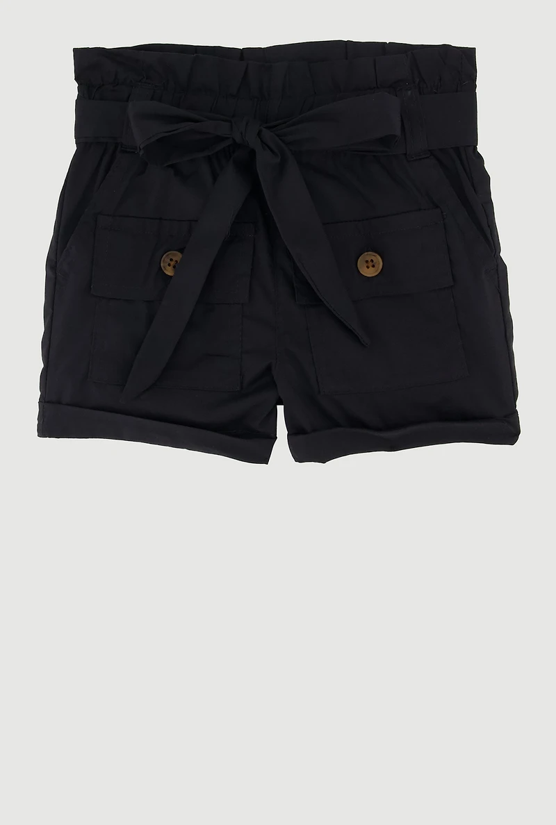 Trendy Fixed Cuffs Cargo Shorts with Tie Waist Belt, 3T