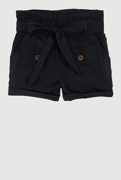 Trendy Fixed Cuffs Cargo Shorts with Tie Waist Belt, 3T