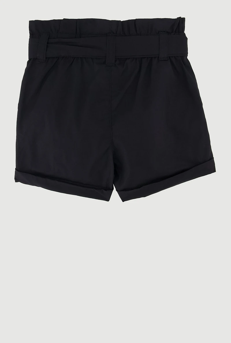 Trendy Fixed Cuffs Cargo Shorts with Tie Waist Belt, 3T