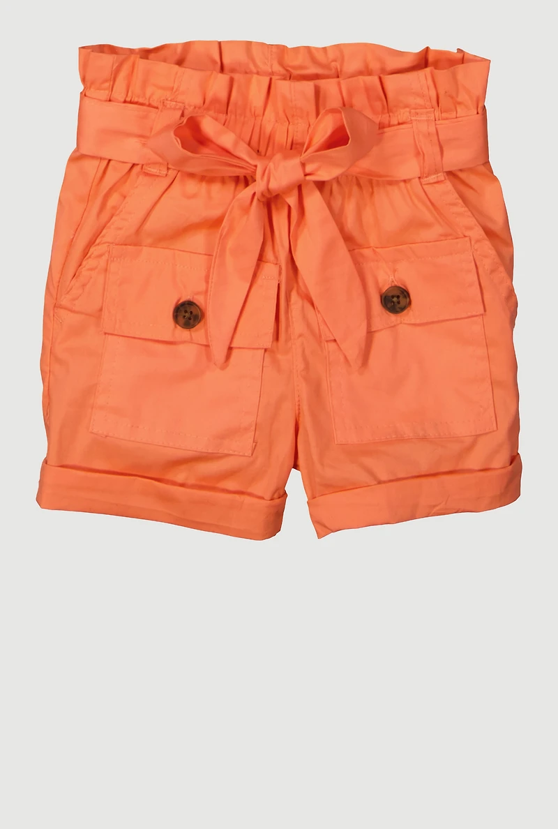 Trendy Fixed Cuffs Cargo Shorts with Tie Waist Belt, Orange, Size 4T