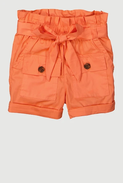 Toddler Girls Fixed Cuffs Cargo Shorts with Tie Waist Belt, Orange, Size 4T