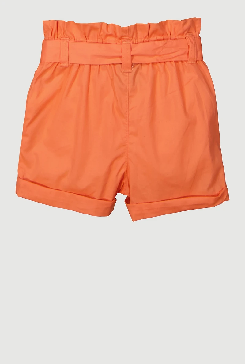 Toddler Girls Fixed Cuffs Cargo Shorts with Tie Waist Belt