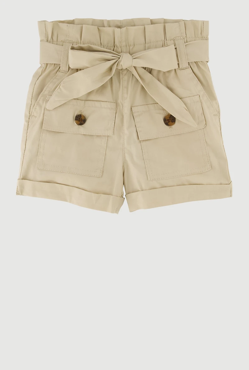 Toddler Girls Fixed Cuffs Cargo Shorts with Tie Waist Belt, 4T