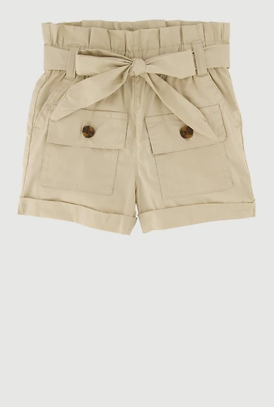 Toddler Girls Fixed Cuffs Cargo Shorts with Tie Waist Belt, 4T