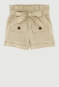 Toddler Girls Fixed Cuffs Cargo Shorts with Tie Waist Belt, 4T