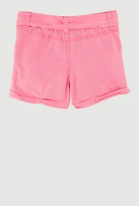 Toddler Girls Trendy Denim Cargo Shorts with Tie Waist Belt, Pink, Size 2T