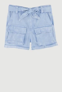 Toddler Girls Trendy Denim Cargo Shorts with Tie Waist Belt, Blue,