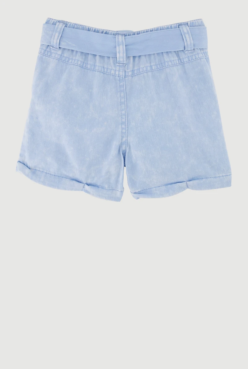 Toddler Girls Trendy Denim Cargo Shorts with Tie Waist Belt, Blue,