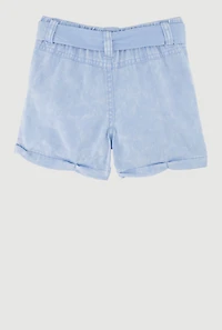 Toddler Girls Trendy Denim Cargo Shorts with Tie Waist Belt, Blue,
