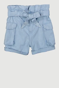 Toddler Girls Denim Cargo Shorts with Tie Waist Belt