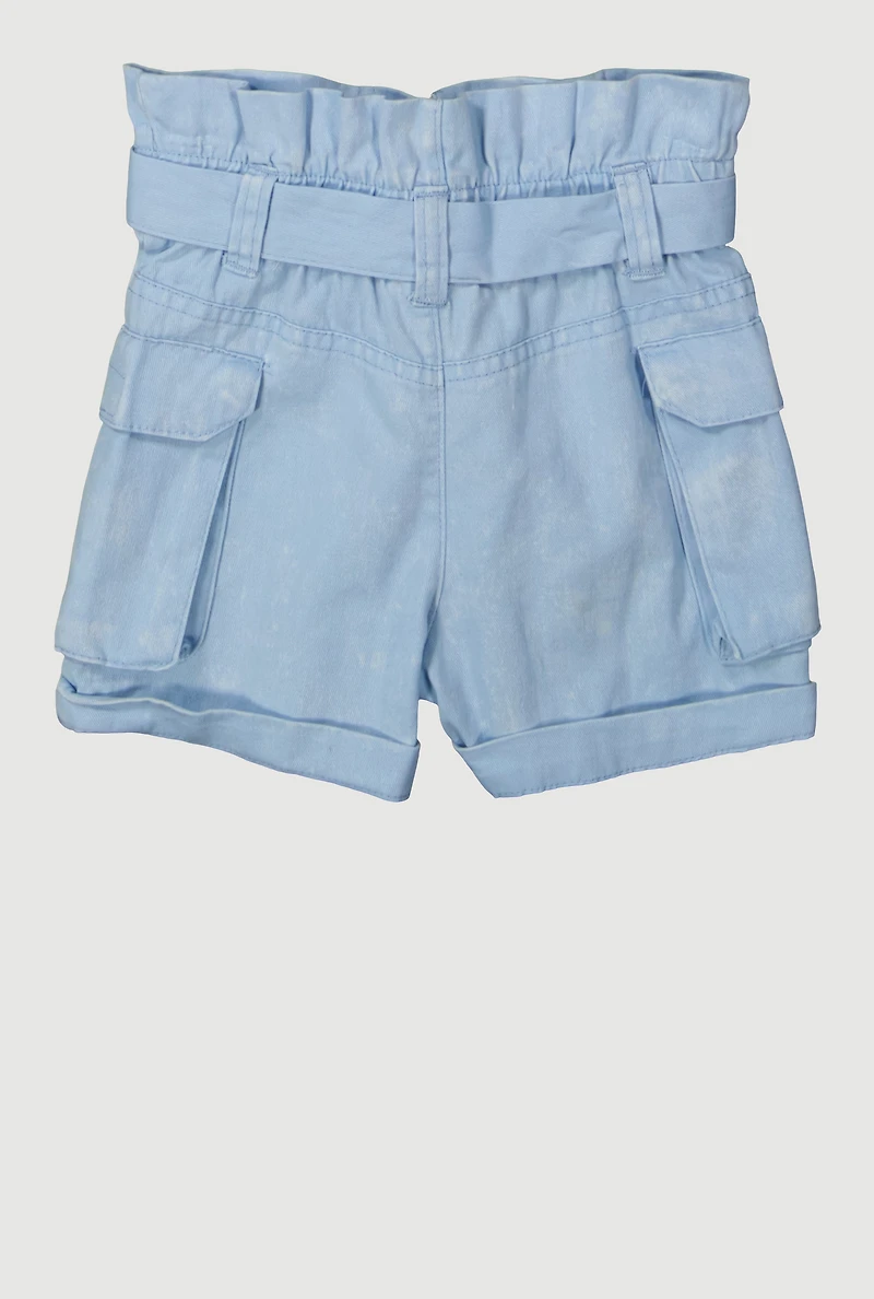 Toddler Girls Denim Cargo Shorts with Tie Waist Belt