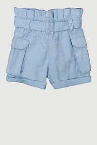 Toddler Girls Denim Cargo Shorts with Tie Waist Belt
