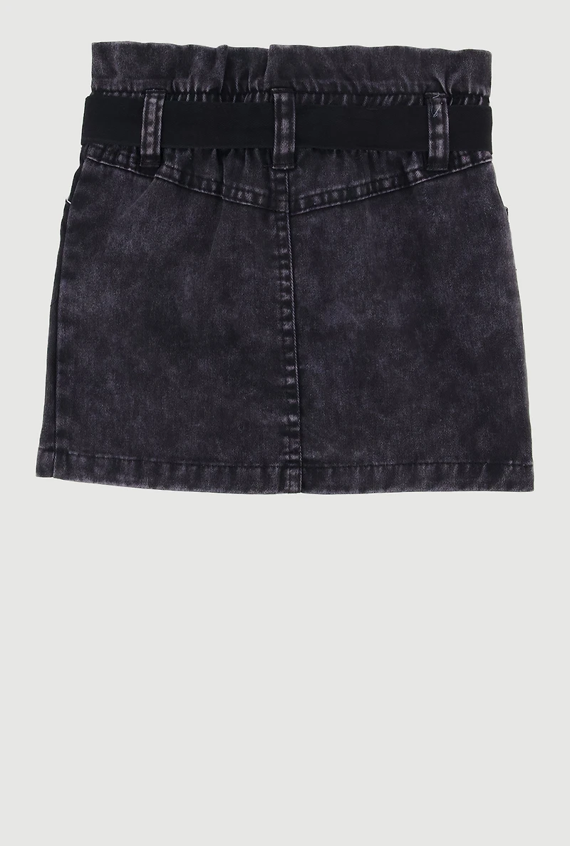 Toddler Girls Paper Bag Waist Denim Skirt with Tie Waist Belt, Black, Size 2T