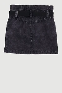 Toddler Girls Paper Bag Waist Denim Skirt with Tie Waist Belt, Black, Size 2T