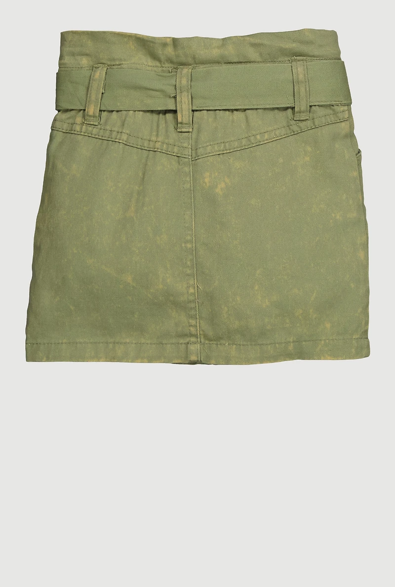Toddler Girls Paper Bag Waist Denim Skirt with Tie Waist Belt, Green, Size 3T