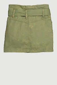 Toddler Girls Paper Bag Waist Denim Skirt with Tie Waist Belt, Green, Size 3T