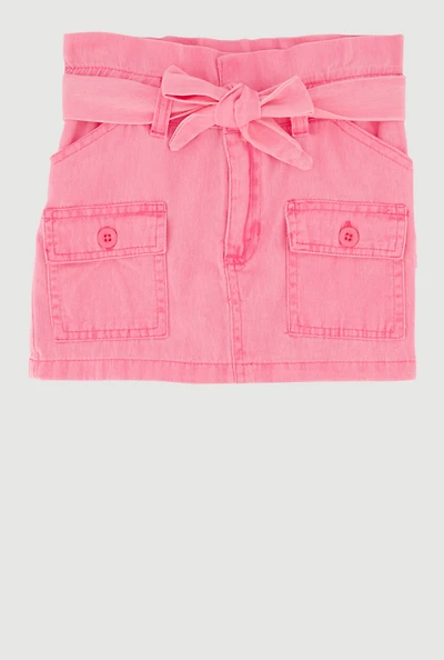 Toddler Girls Paper Bag Waist Denim Skirt with Tie Waist Belt, Pink, Size 2T