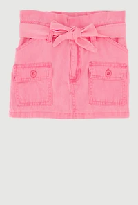 Toddler Girls Paper Bag Waist Denim Skirt with Tie Belt