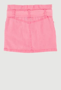 Toddler Girls Paper Bag Waist Denim Skirt with Tie Waist Belt, Pink, Size 2T