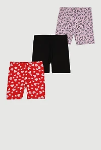 Toddler Girls Heart Patterned Biker Shorts 3 Pack
