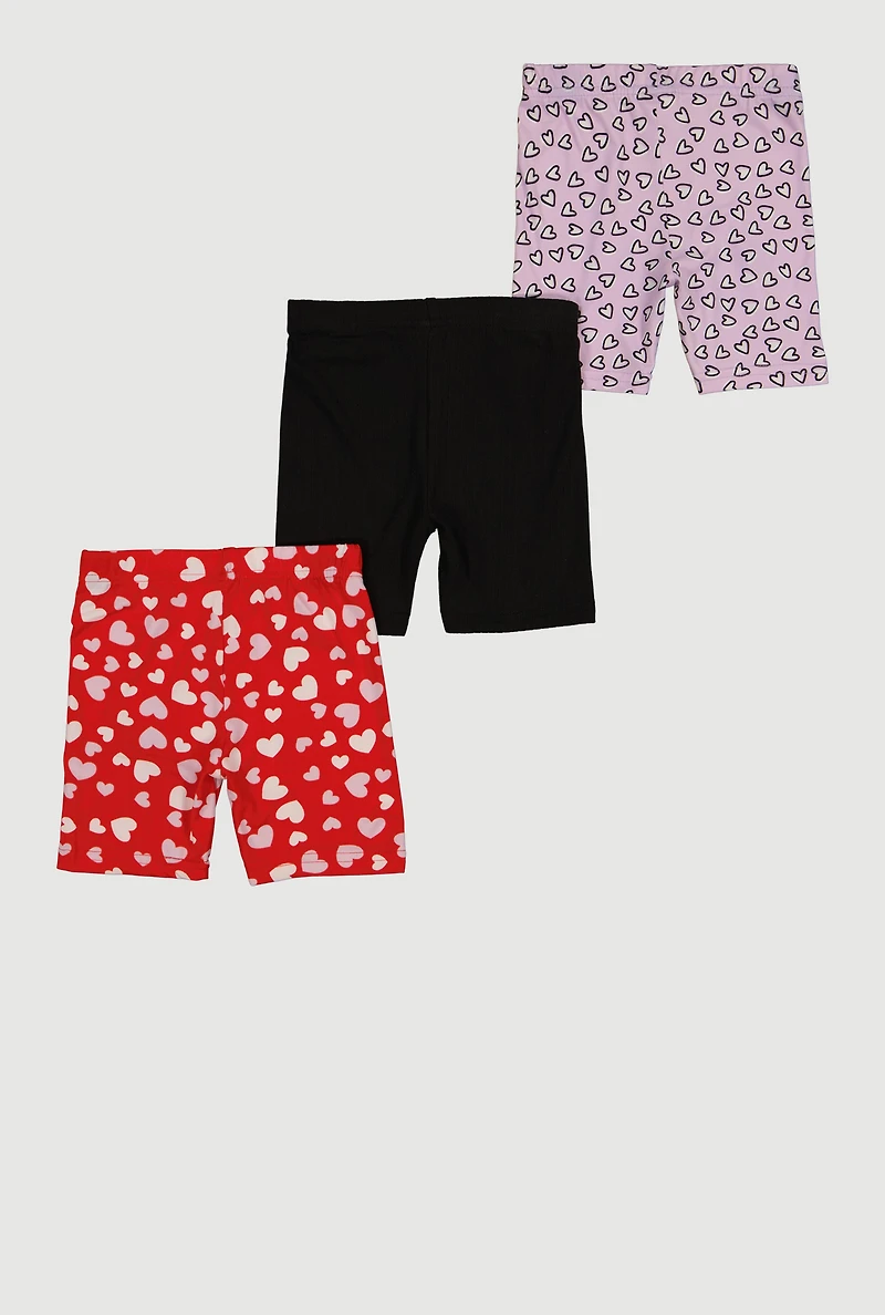 Toddler Girls Heart Patterned Biker Shorts 3 Pack