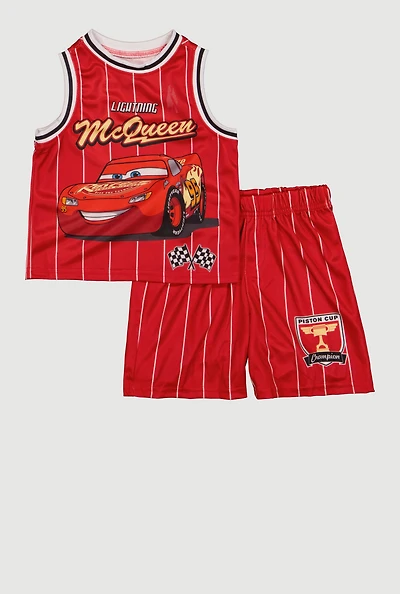 Toddler Boys Lightning McQueen Striped Mesh Tank Top and Shorts