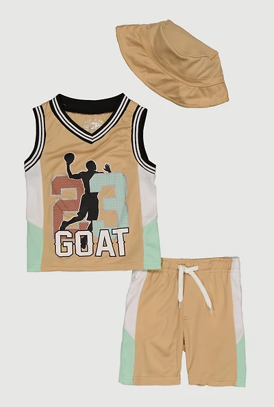 Toddler Boys 23 GOAT Graphic Tee and Shorts with Bucket Hat