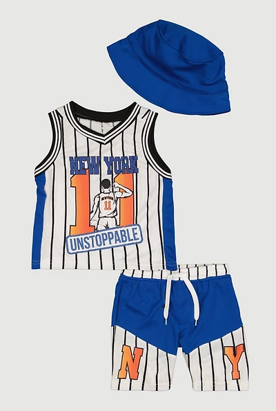 Toddler Boys Unstoppable Graphic Mesh Jersey and Shorts with Bucket Hat