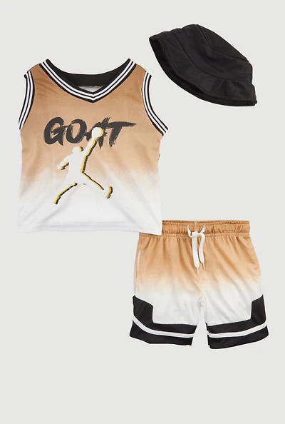 Toddler Boys Ombre GOAT Graphic Tank Top and Shorts with Hat, Brown, Size 4T