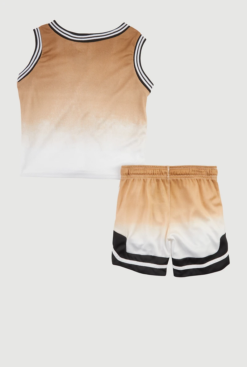 Toddler Boys Ombre GOAT Graphic Tank Top and Shorts with Hat, Brown, Size 4T
