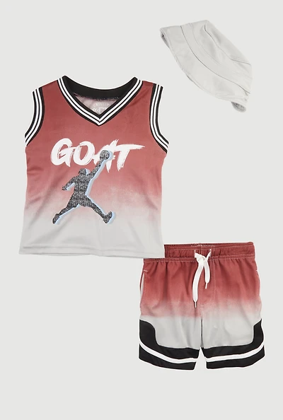 Toddler Boys Ombre GOAT Graphic Tank Top and Shorts with Hat, Multi, Size 3T