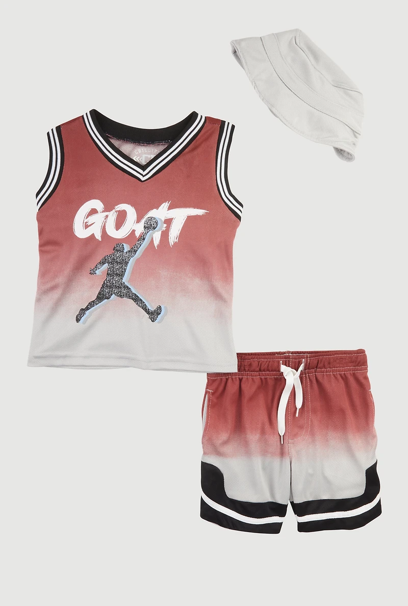 Toddler Boys Ombre GOAT Graphic Tank Top and Shorts with Hat, Red, Size 4T