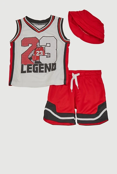 Toddler Boys 23 Legend Basketball Jersey and Shorts with Hat, Red, Size 4T