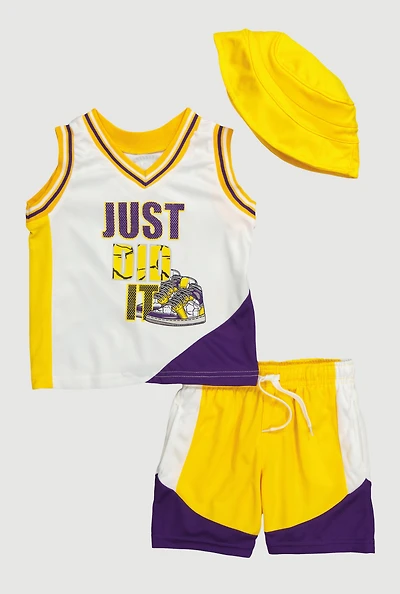 Toddler Boys Just Did It Basketball Jersey and Shorts with Bucket Hat, Multi, Size 3T