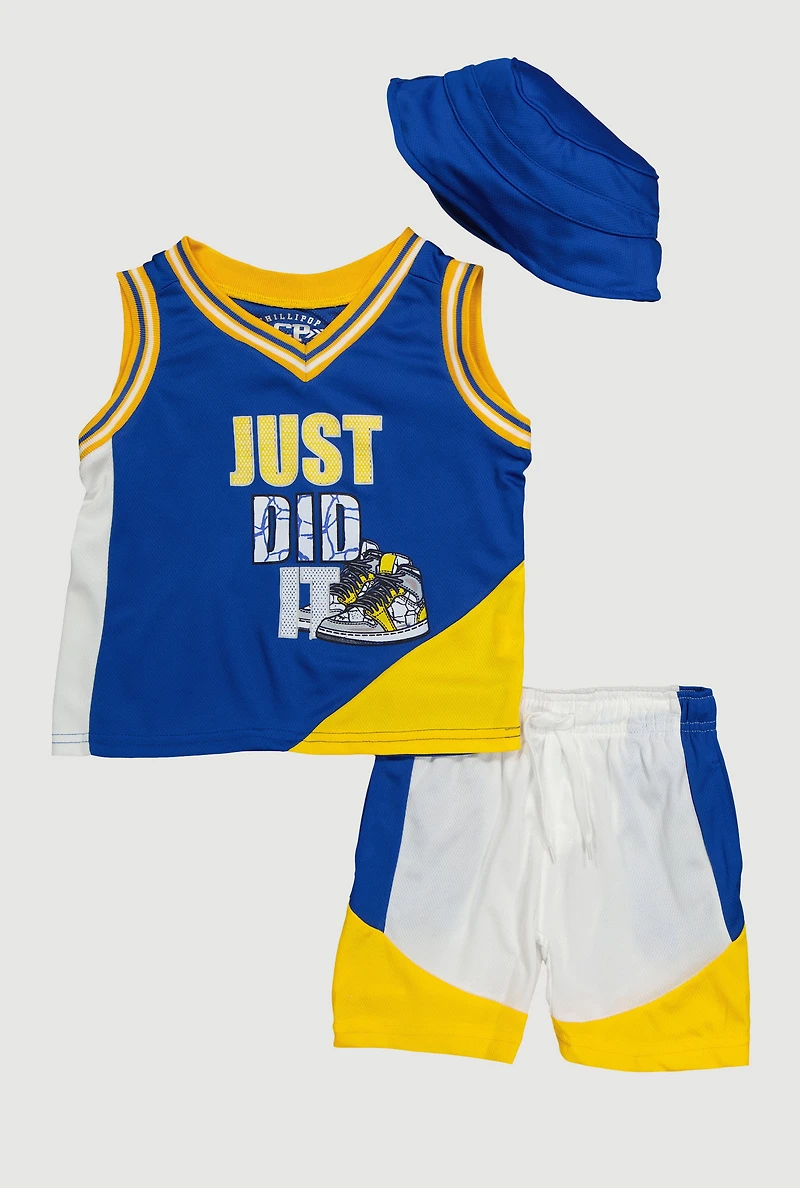 Toddler Boys Just Did It Basketball Jersey and Shorts with Bucket Hat